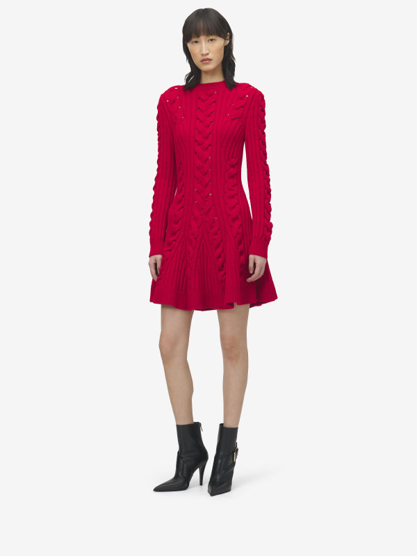 ALEXANDER MCQUEEN - Wool Cashmere Cable Knit Mini Dress - Item 848815Q1BE16062